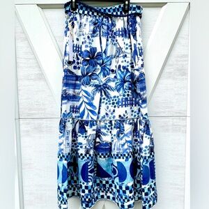 House of Harlow 1960 Blue and White Tiered Midi Skirt